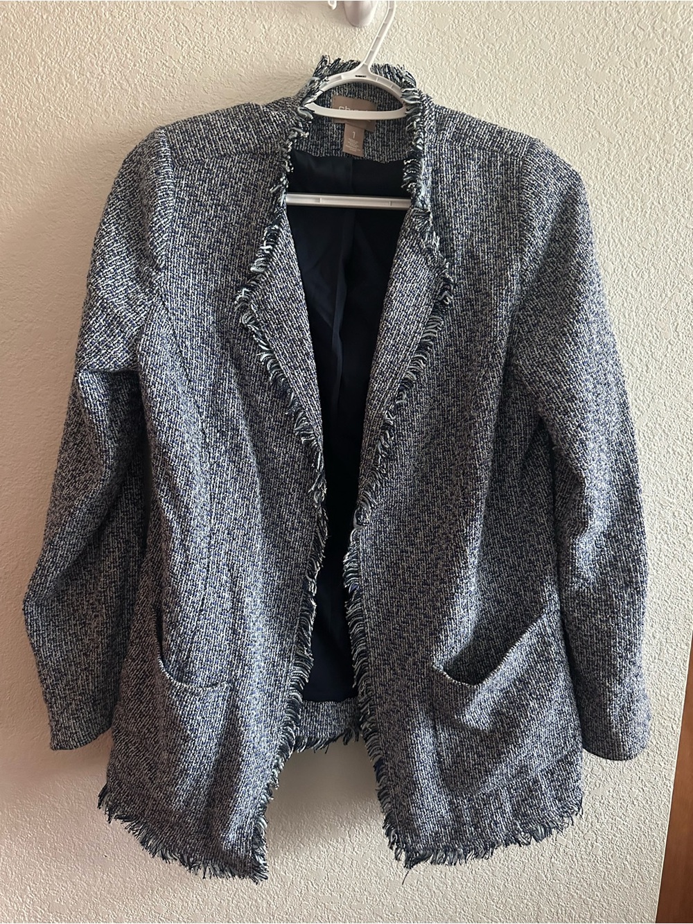 Chicos Open-Front Fringed Knit Blazer Jacket -